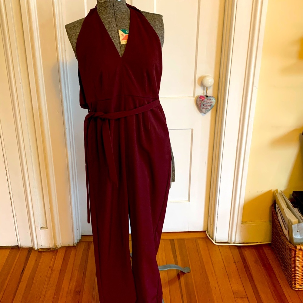 Fun burgundy Sabo Skirt halter top jumpsuit